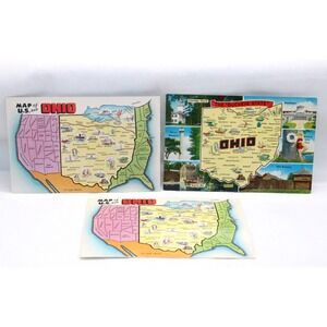 VTG Postcards: 3 Ohio OH Map Greetings Old Cards Souvenir Buckeye State